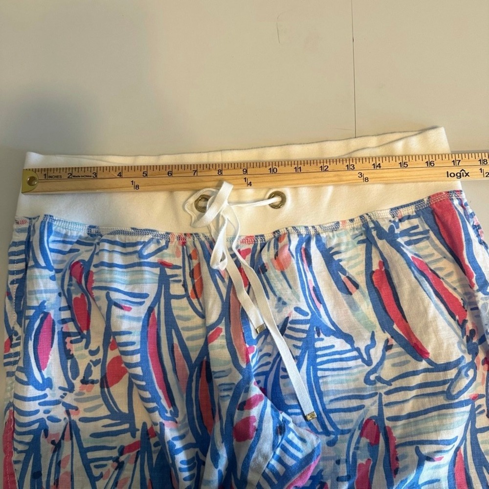Lilly Pulitzer The Beach Pant XL Lagoon Linen Red Right Return Print Wide Leg - Picture 6 of 8